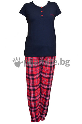 Дамска пижама - къс ръкав, дълъг панталон 12569А